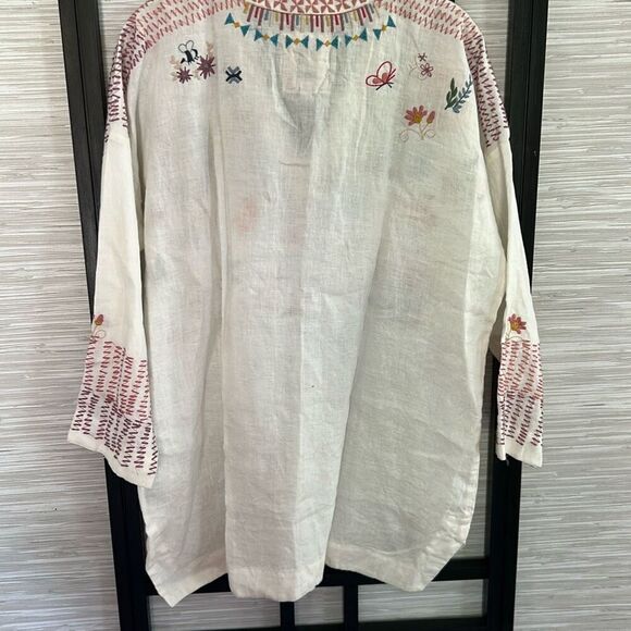 NWOT Johnny Was Pete & Greta linen cream embroidered long sleeve tunic blouse si - Picture 5 of 5